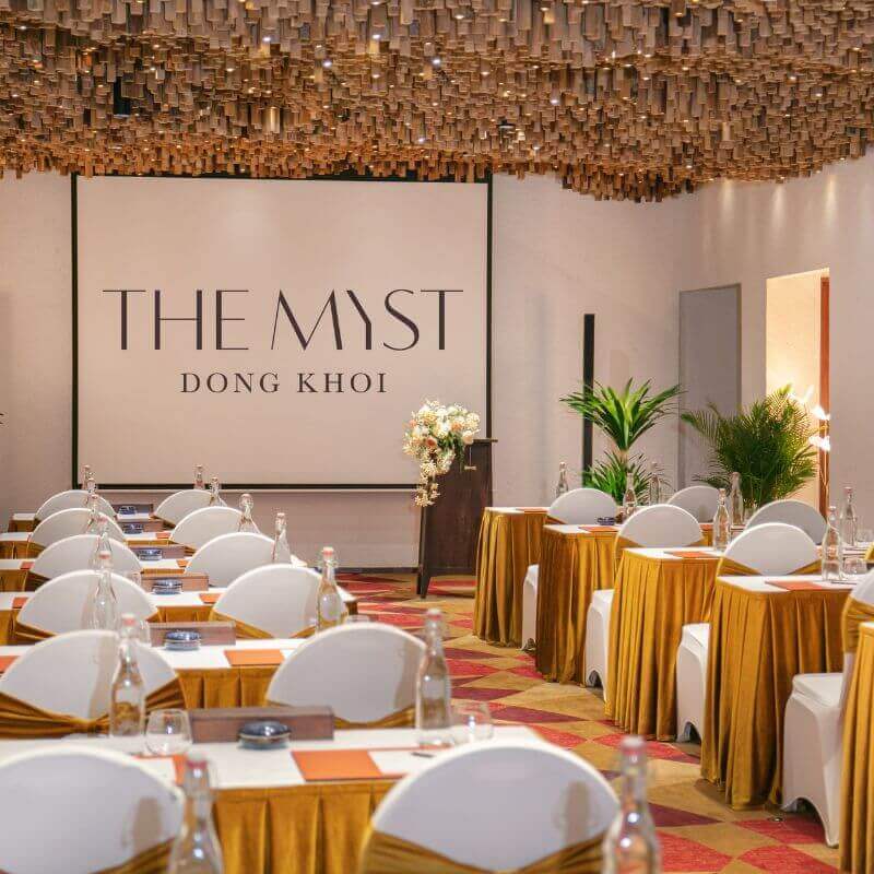 The ballroom at The Myst Dong Khoi set and ready ahead of a celebration