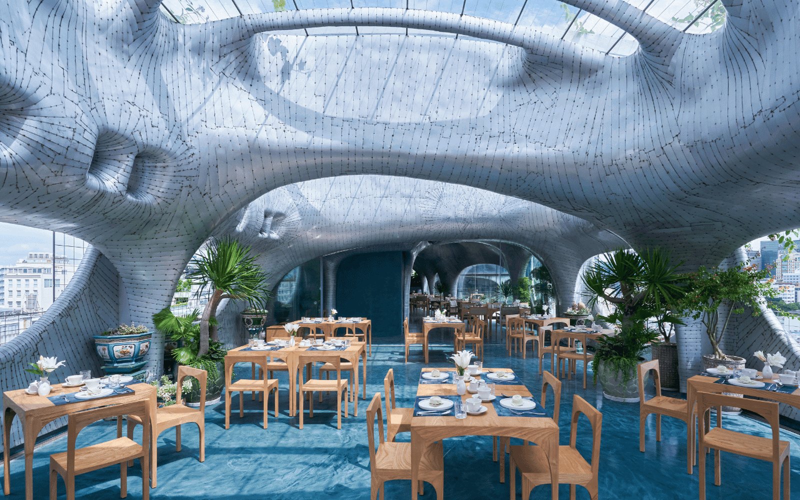 A Café by Ben Thanh Metro: Where to Pause After the Art 2 Daylight falling through the openings in the sculpted ceiling at Bason Cafe Ben Thanh