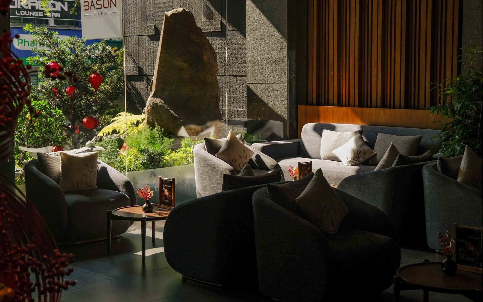 Little Japan in Saigon: A Change of Scene for a Day 1 The Bason lounge at Silverland Sakyo in Little Japan, with its rock garden and low seating